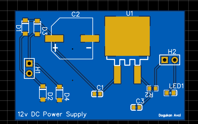 12V DC Power Supply PCB 2D View