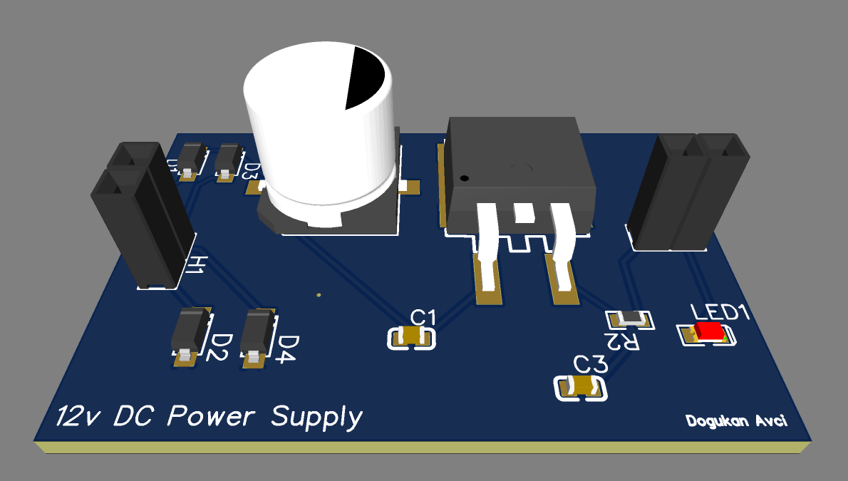 12V DC Power Supply PCB 3D View